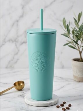Starbucks 2019 Matte Aqua Blue 16oz Stainless Steel Tumbler Coffee Cup Rare HTF